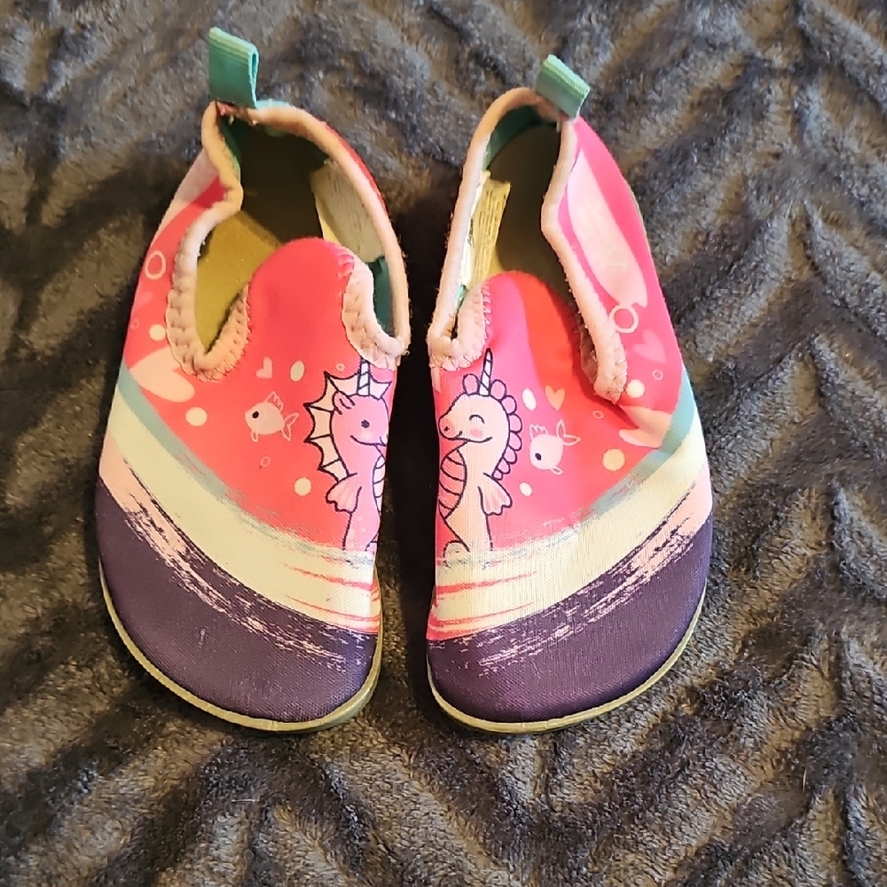 Aqua Pink & Purple Seahorse Kids Water Shoes